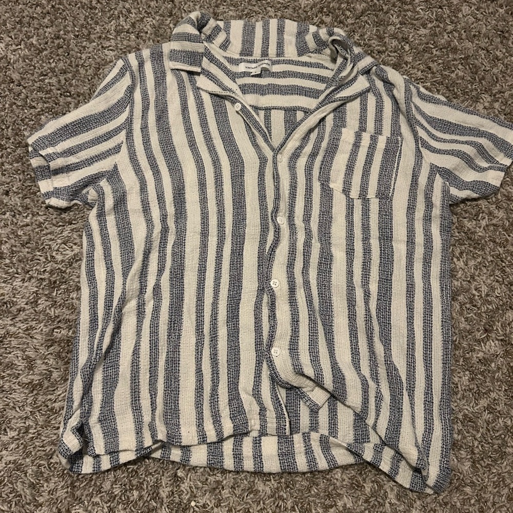 Striped Casual Button Down Shirt - Blue and White
